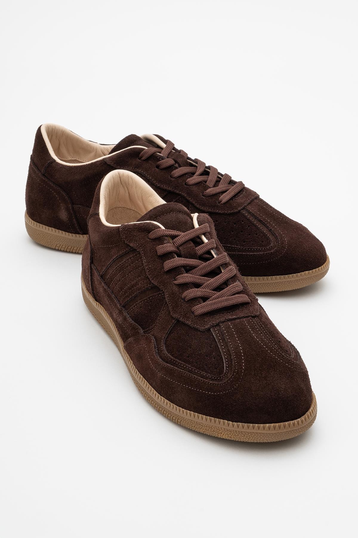 Shiva - Brown Suede Leather Sneakers – front three-quarter view showing leather, suede, Vowalisse
