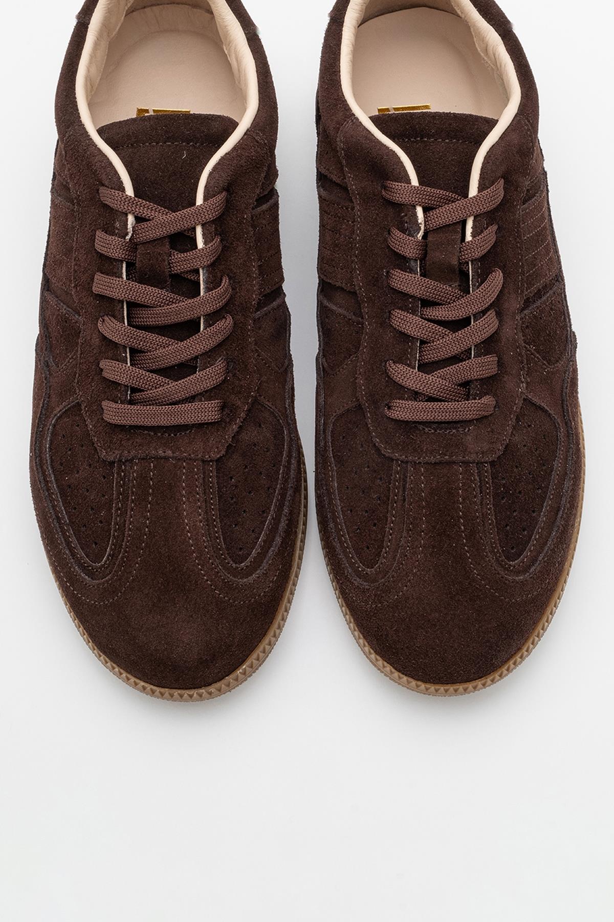 Shiva - Brown Suede Leather Sneakers – side view showing leather, suede, Vowalisse