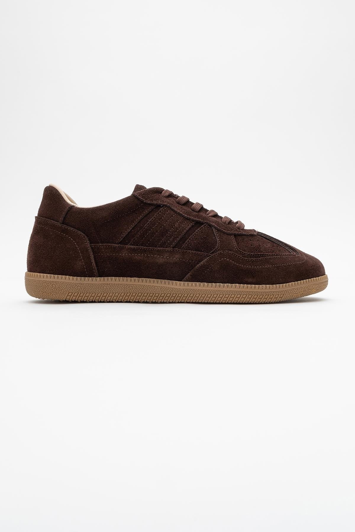 Shiva - Brown Suede Leather Sneakers – back view showing leather, suede, Vowalisse