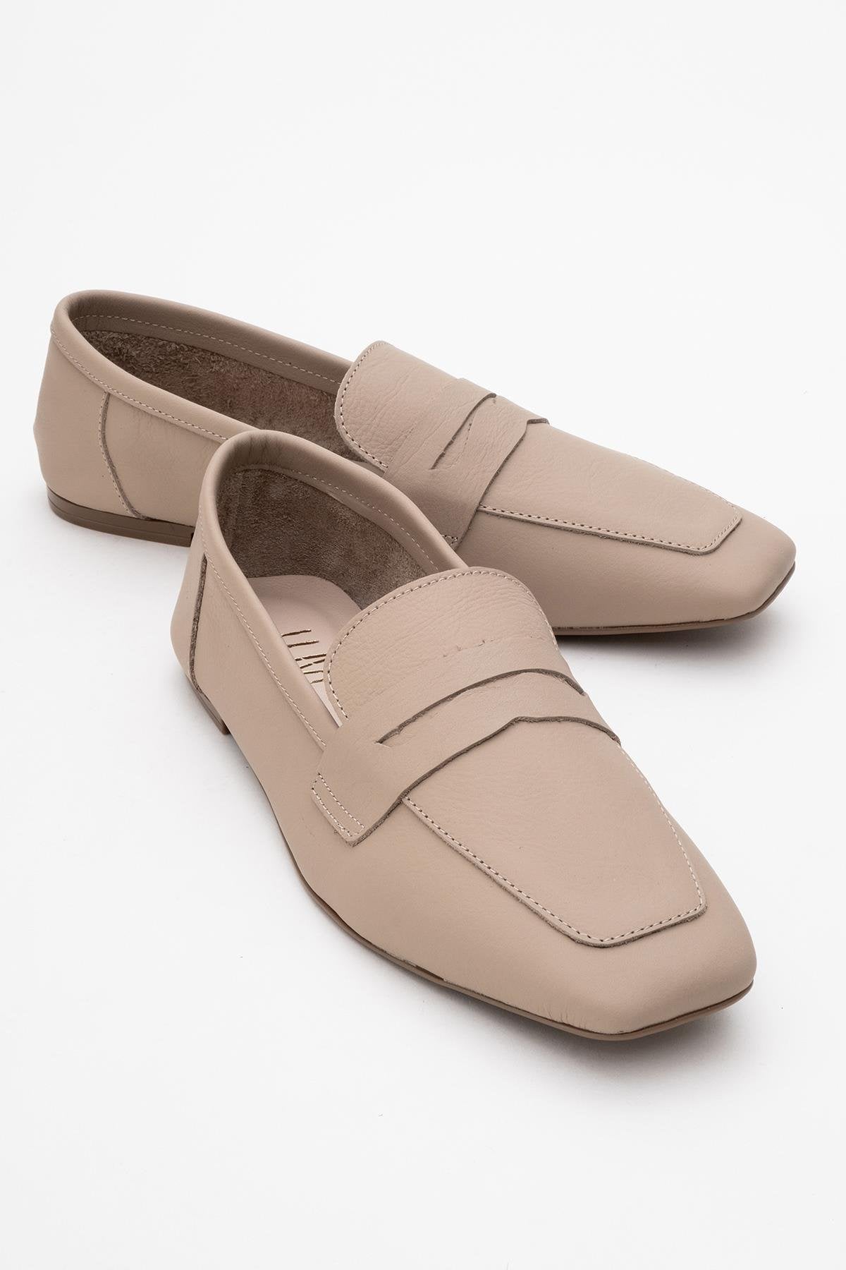 Morne - Dark Beige Leather Loafers – front three-quarter view showing leather, Vowalisse