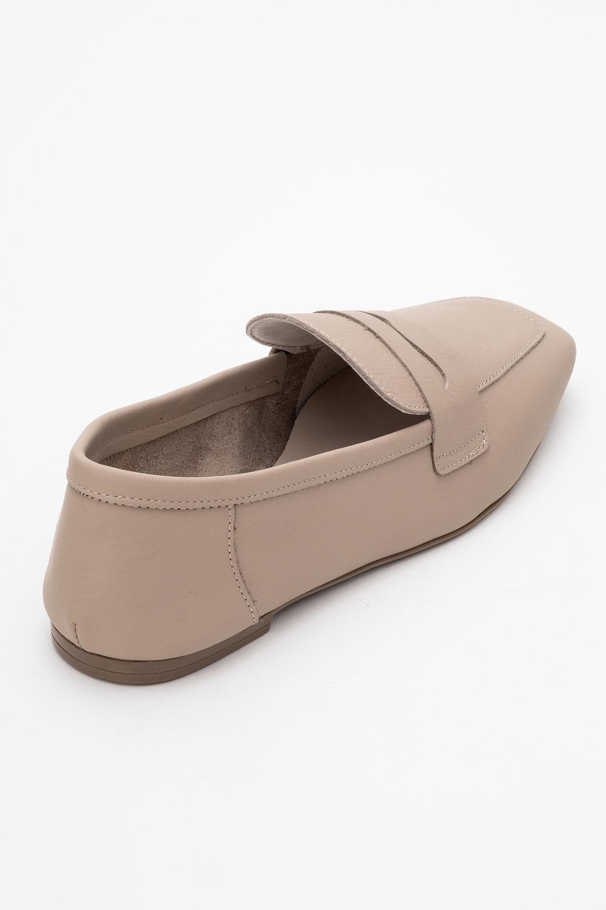 Morne - Dark Beige Leather Loafers – heel view showing leather, Vowalisse