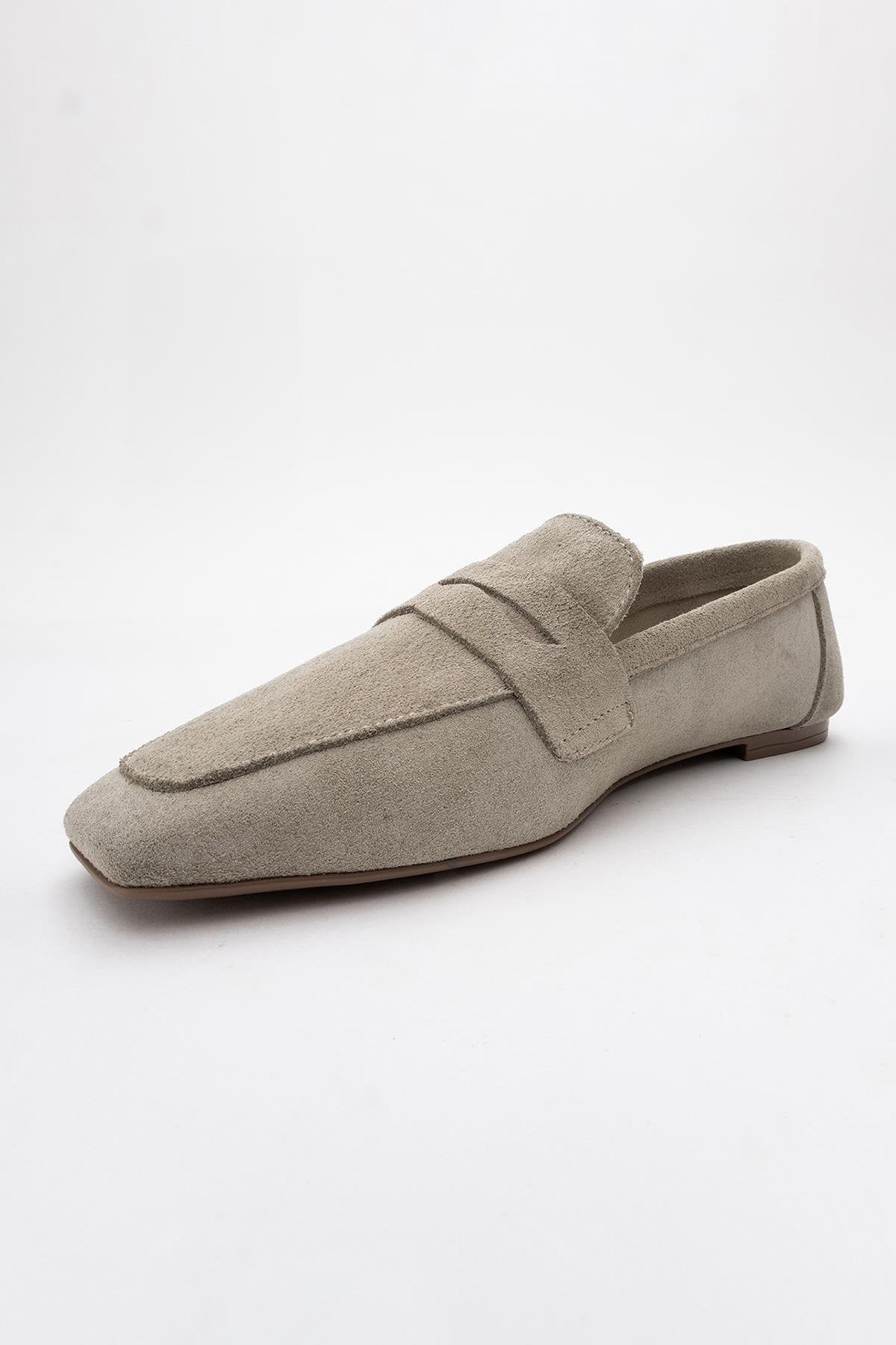 Morne - Beige Suede Leather Loafers – back view showing leather, suede, Vowalisse