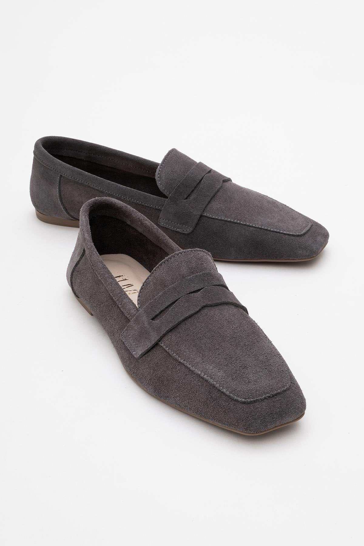 Morne - Gray Suede Leather Loafers – front three-quarter view showing leather, suede, Vowalisse