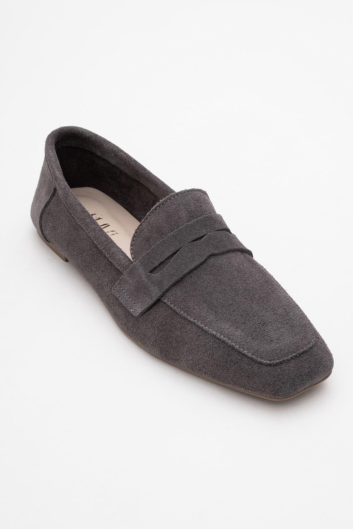 Morne - Gray Suede Leather Loafers – detail view showing leather, suede, Vowalisse