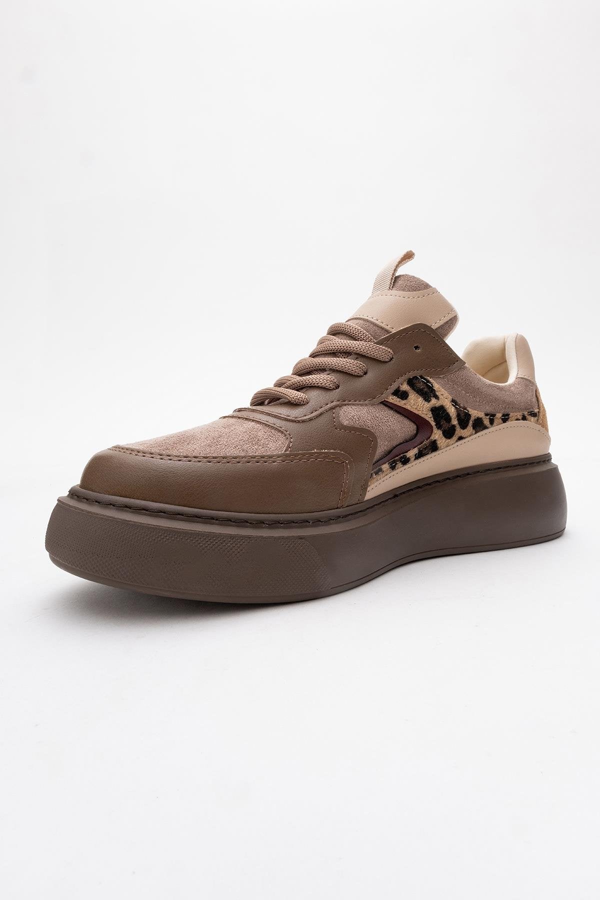 Ida - Brown Platform Sneakers – back view showing leather, Vowalisse