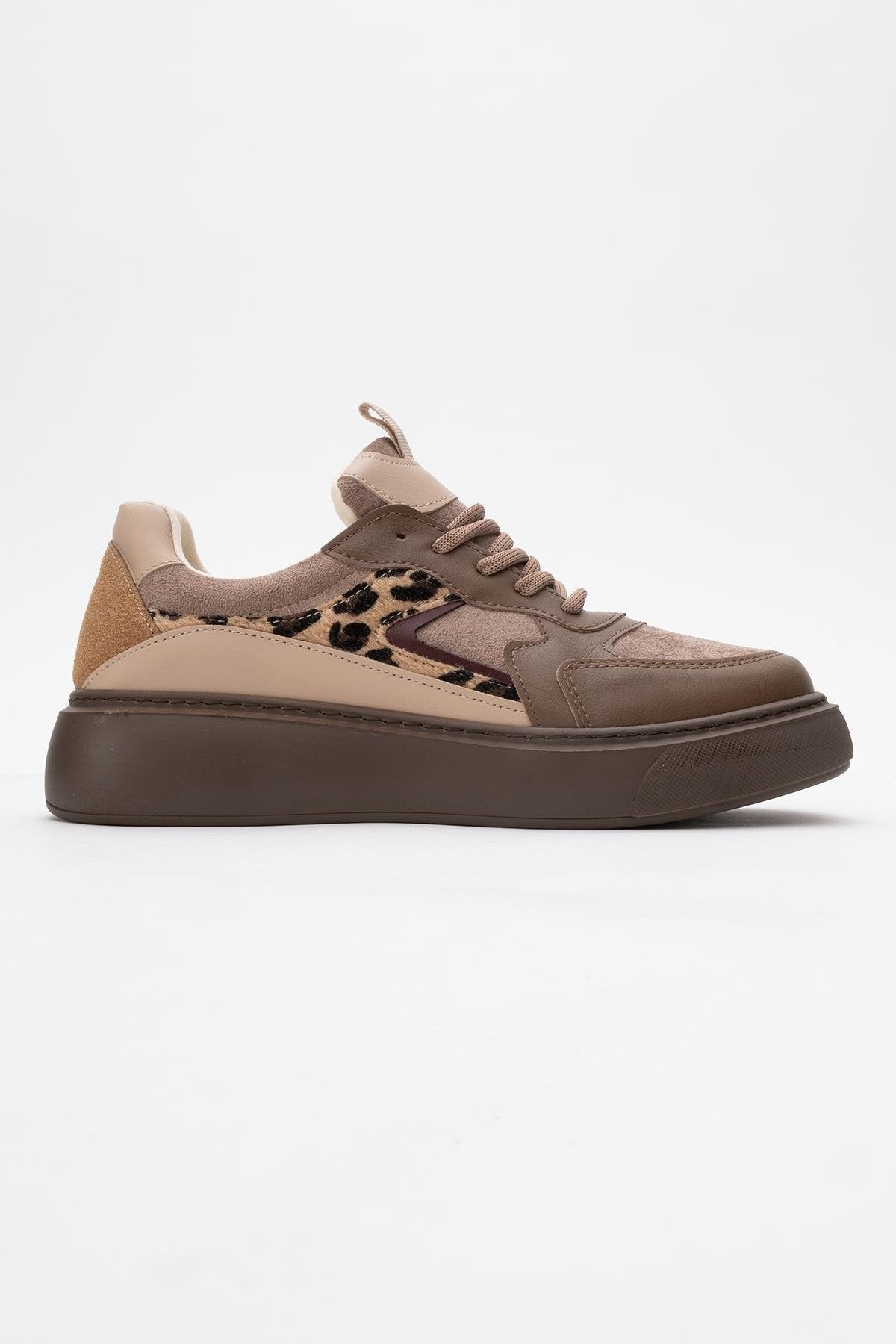 Ida - Brown Platform Sneakers – top view showing leather, Vowalisse