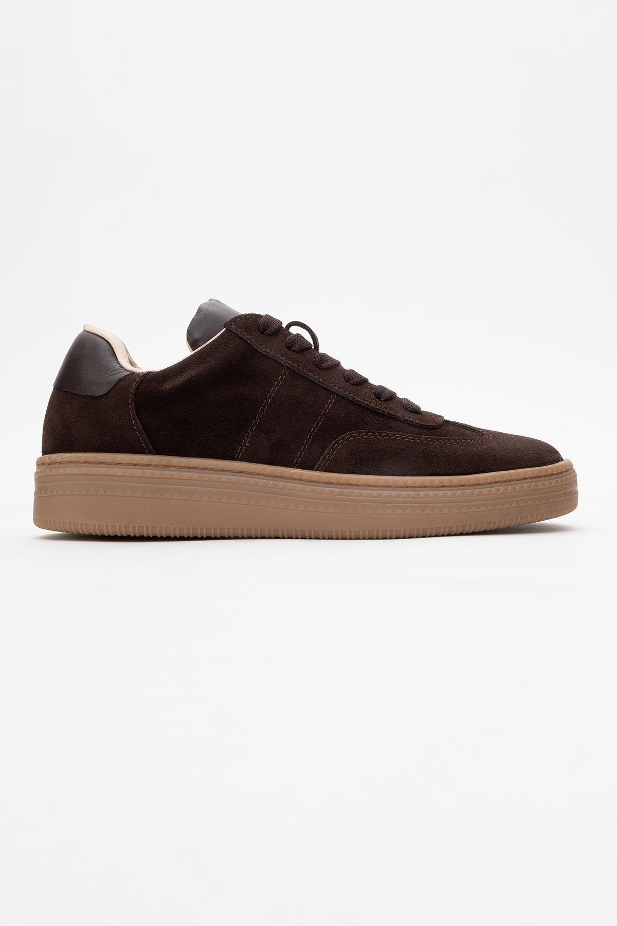 Fiore - Brown Leather Sneakers – top view showing leather, red, Vowalisse