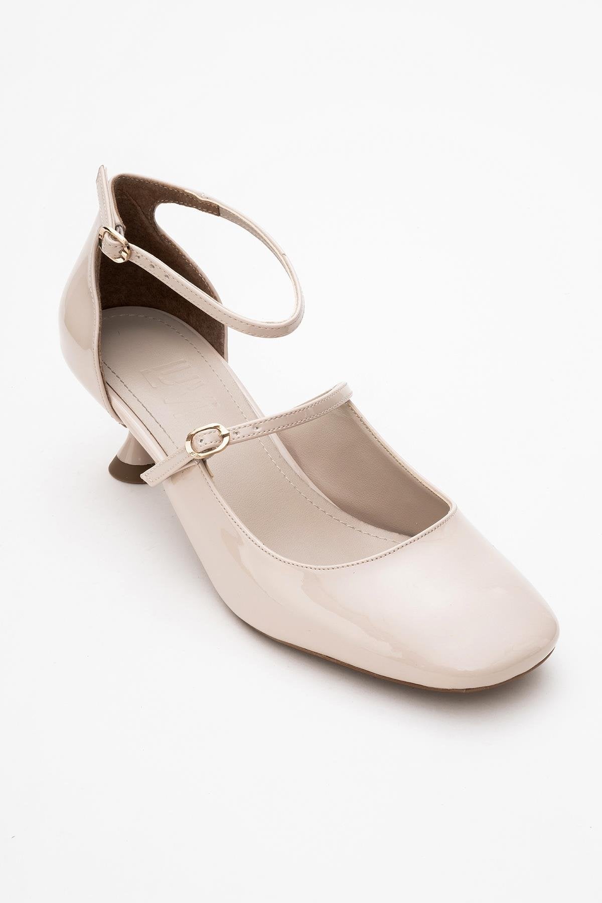 Emly - Off-White Square Toe Low Heel Shoe – detail view showing leather, white, Vowalisse