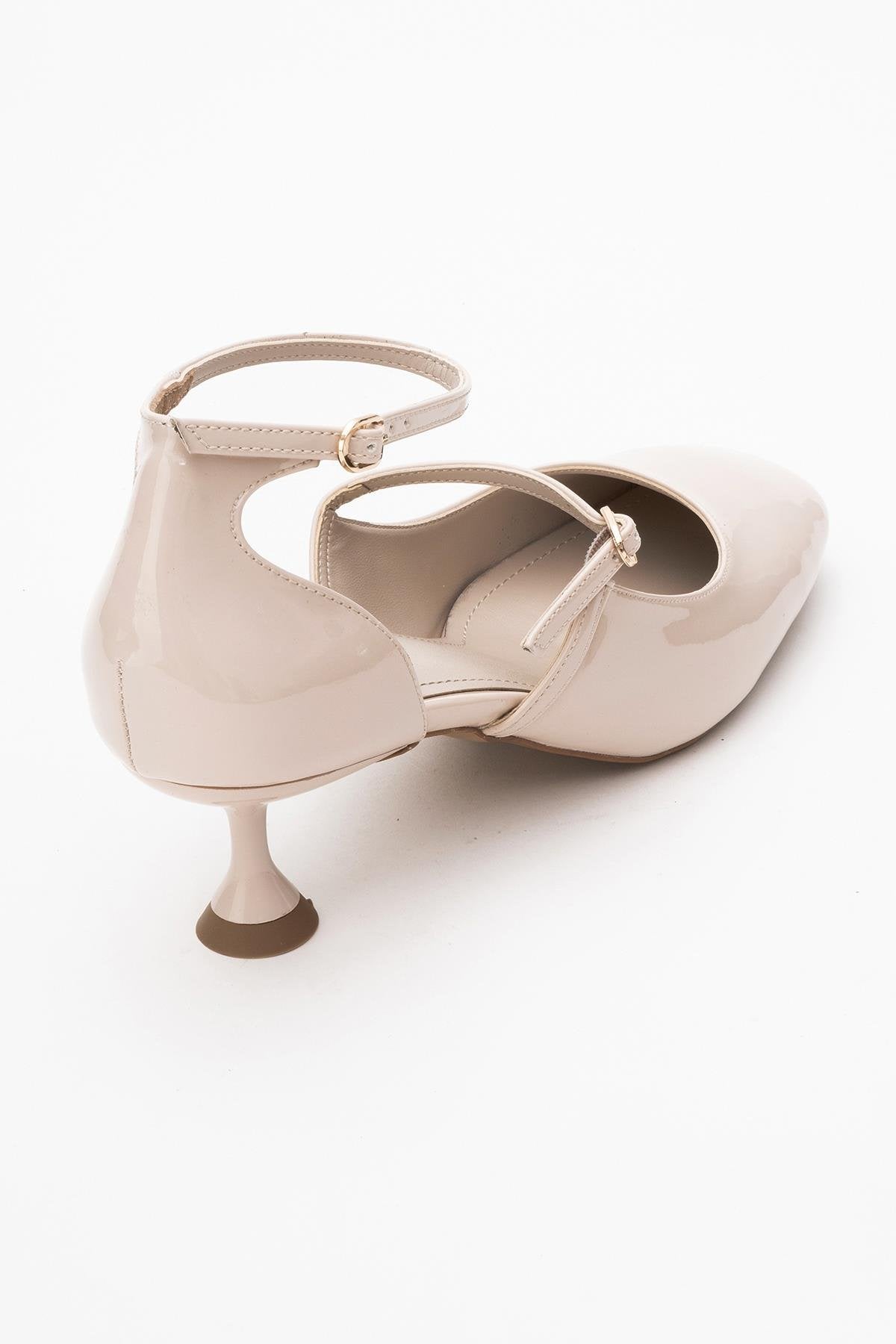 Emly - Off-White Square Toe Low Heel Shoe – back view showing leather, white, Vowalisse