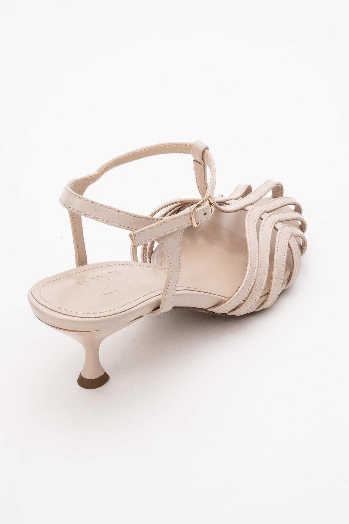 Felip - Off-White Strappy Low Heel Sandal – back view showing leather, white, Vowalisse