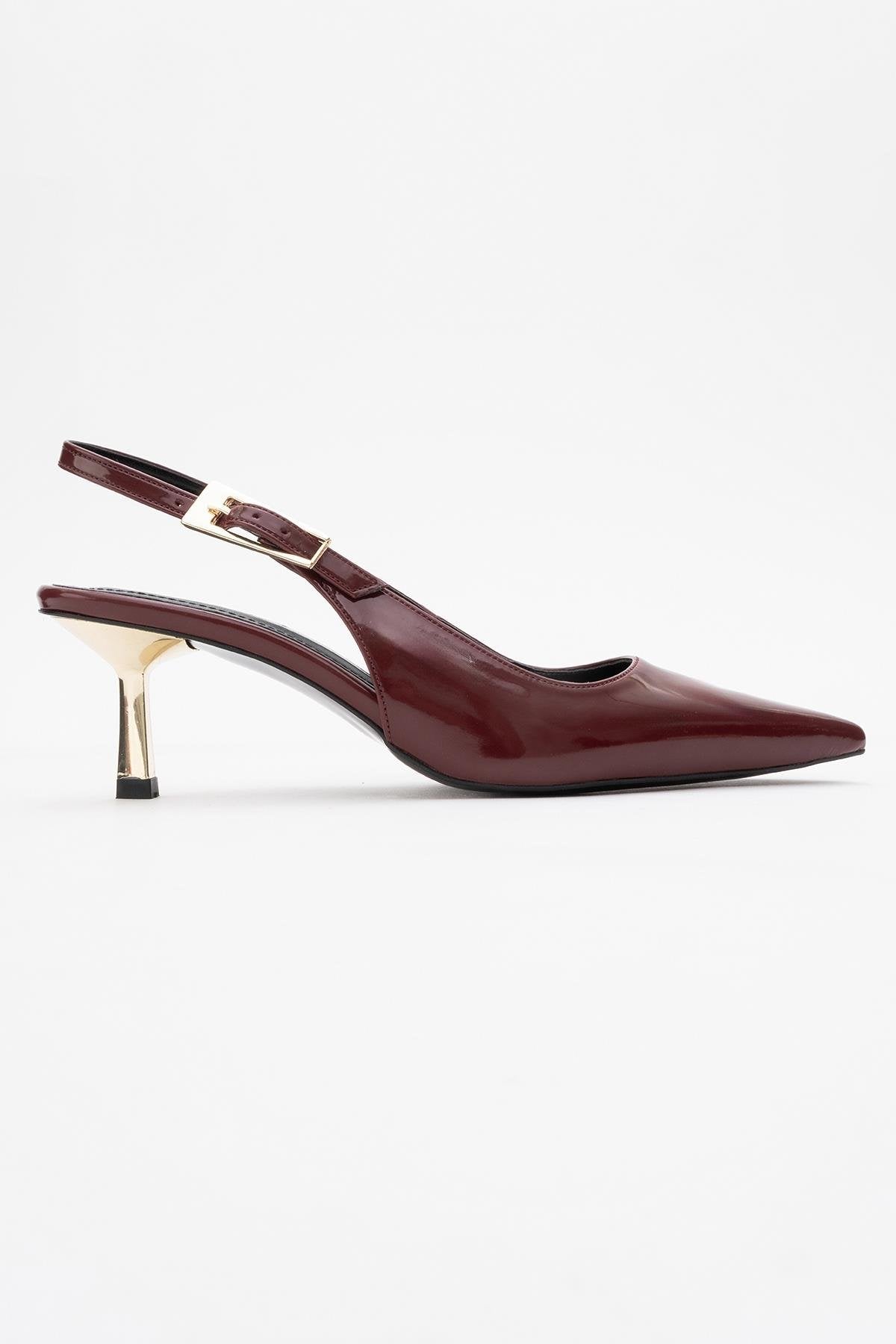 Arty - Burgundy Patent Pointed Toe Slingback Stiletto – top view showing leather, Vowalisse