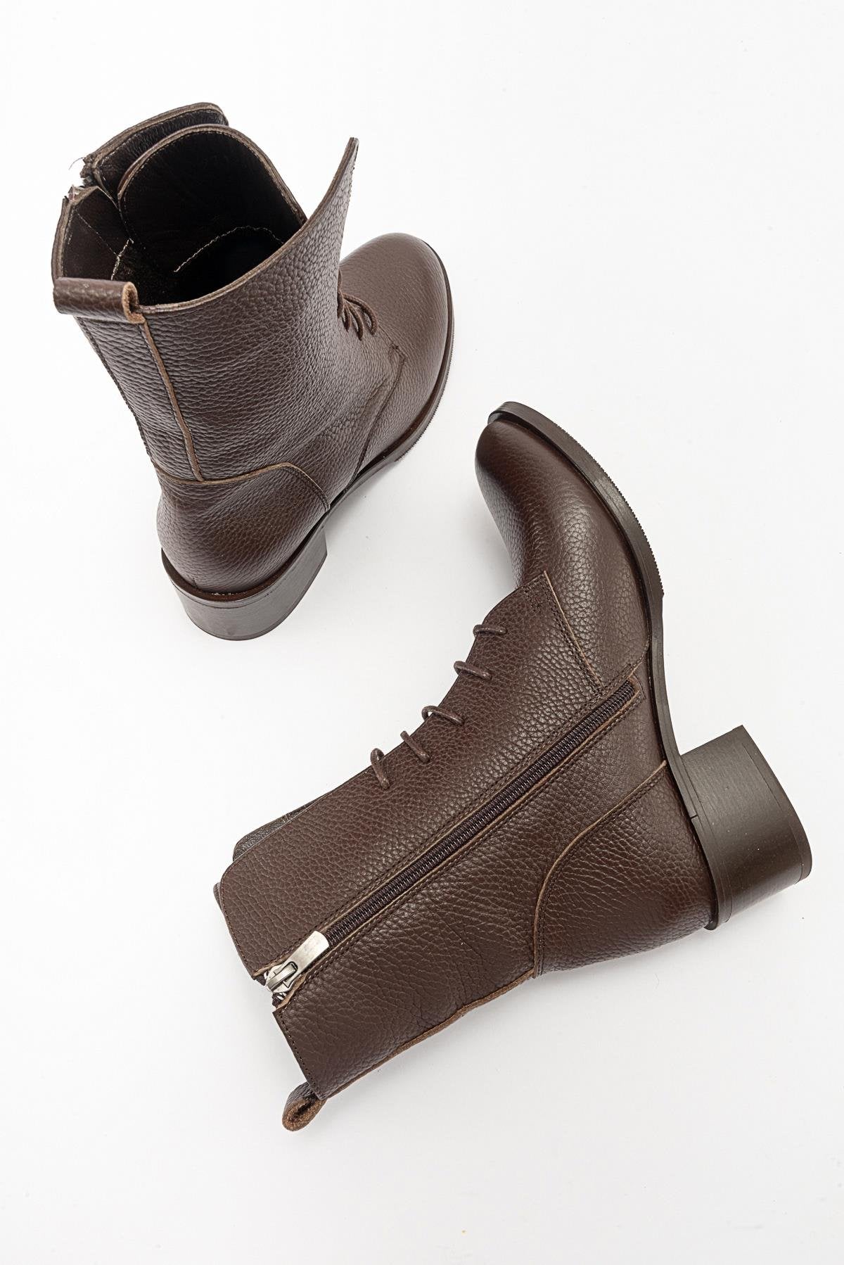 Lana Brown Leather Boot – side view showing leather, Vowalisse