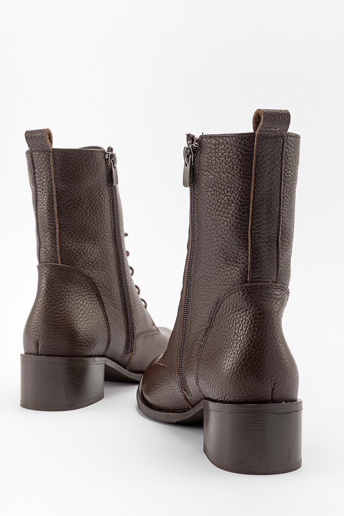 Lana Brown Leather Boot – detail view showing leather, Vowalisse