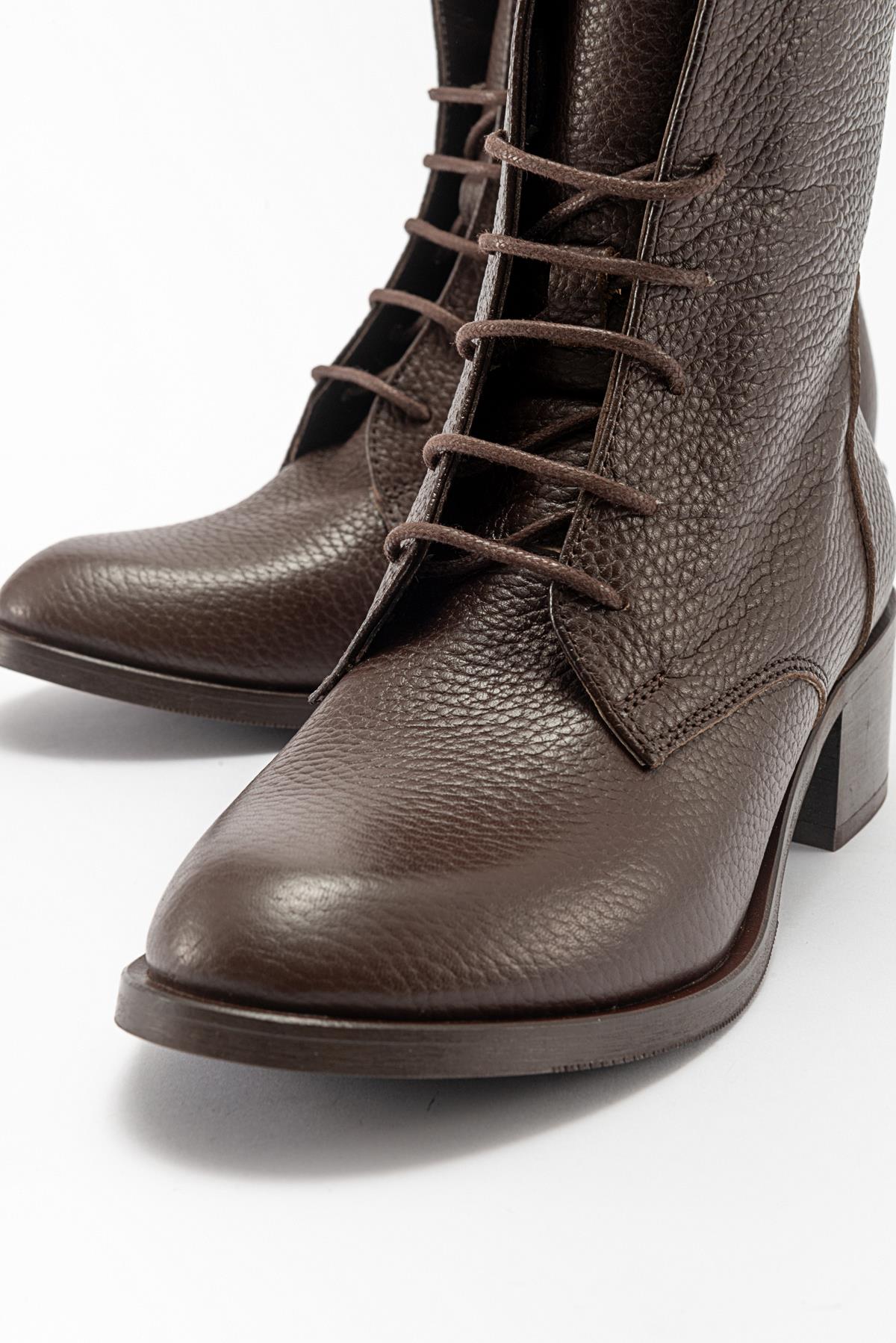 Lana Brown Leather Boot – back view showing leather, Vowalisse
