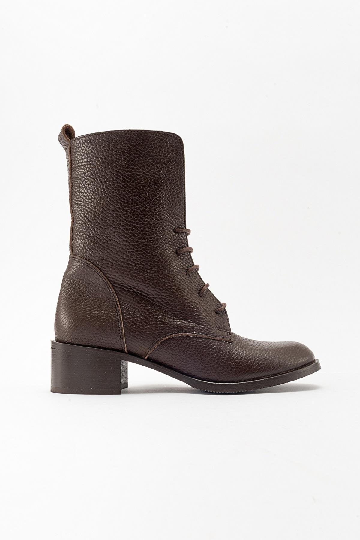 Lana Brown Leather Boot – top view showing leather, Vowalisse