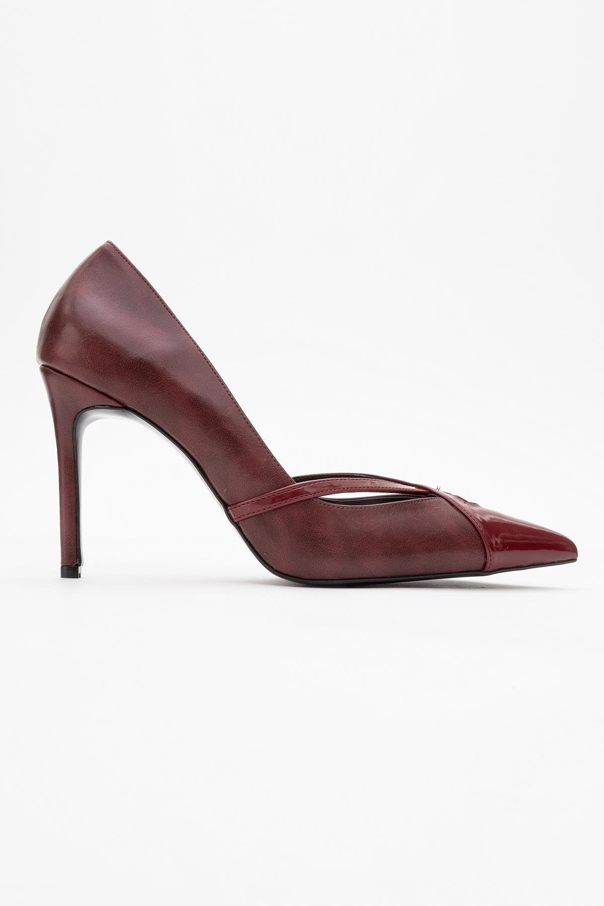 Ruby - Burgundy Patent Detail High Heel Shoe – top view showing leather, Vowalisse