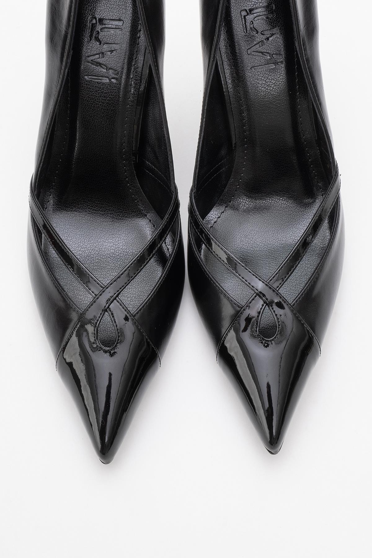 Ruby - Black Stiletto Heel – side view showing leather, black, Vowalisse