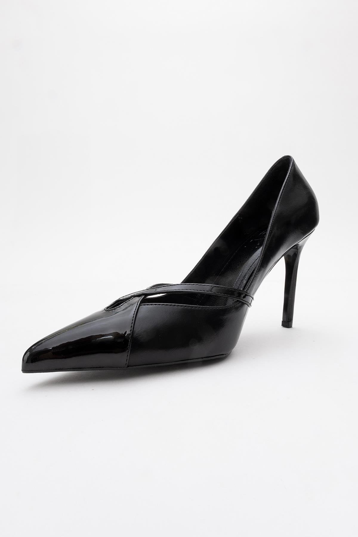 Ruby - Black Stiletto Heel – heel view showing leather, black, Vowalisse