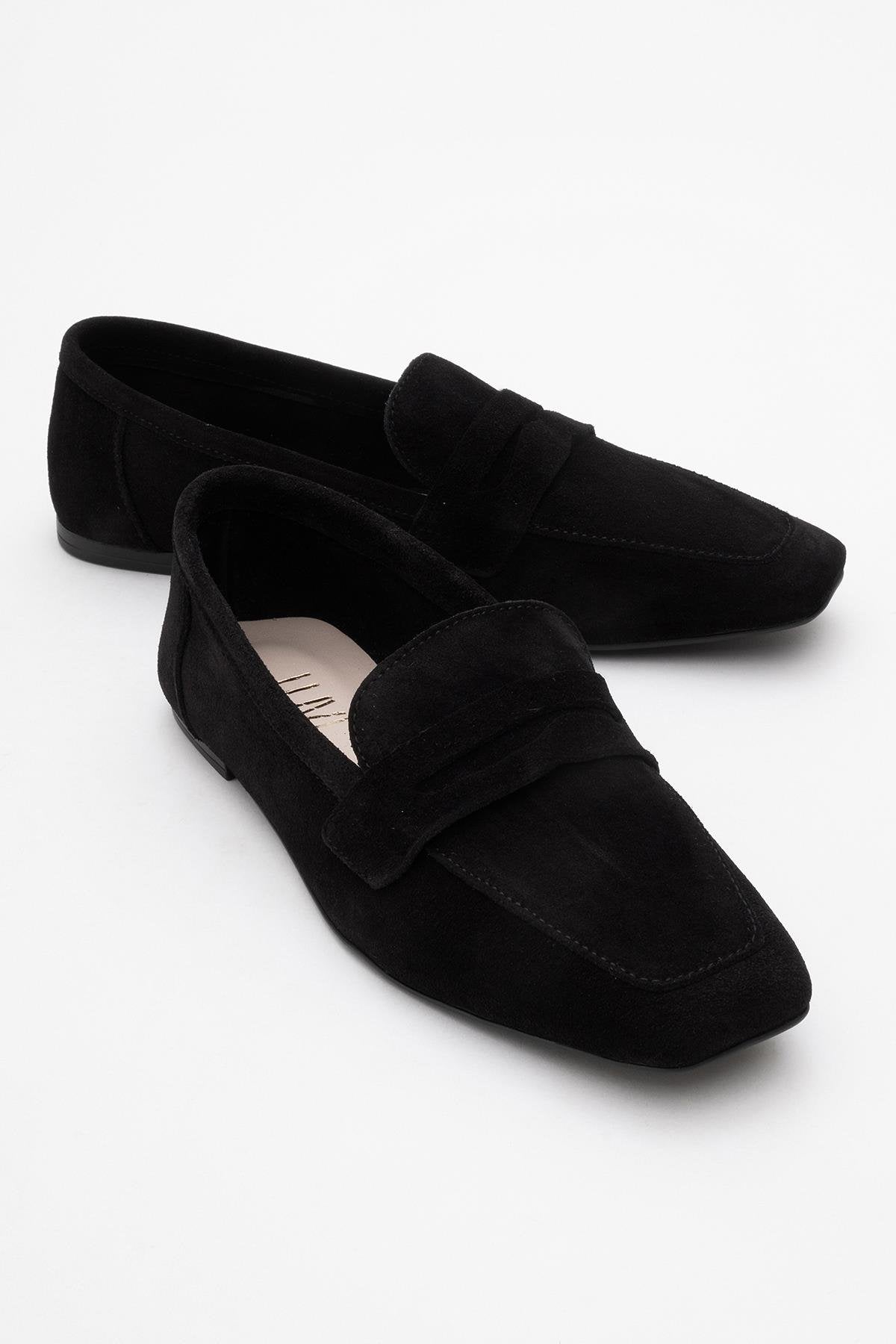 Morne - Black Suede Leather Loafers – front three-quarter view showing leather, suede, black, Vowalisse