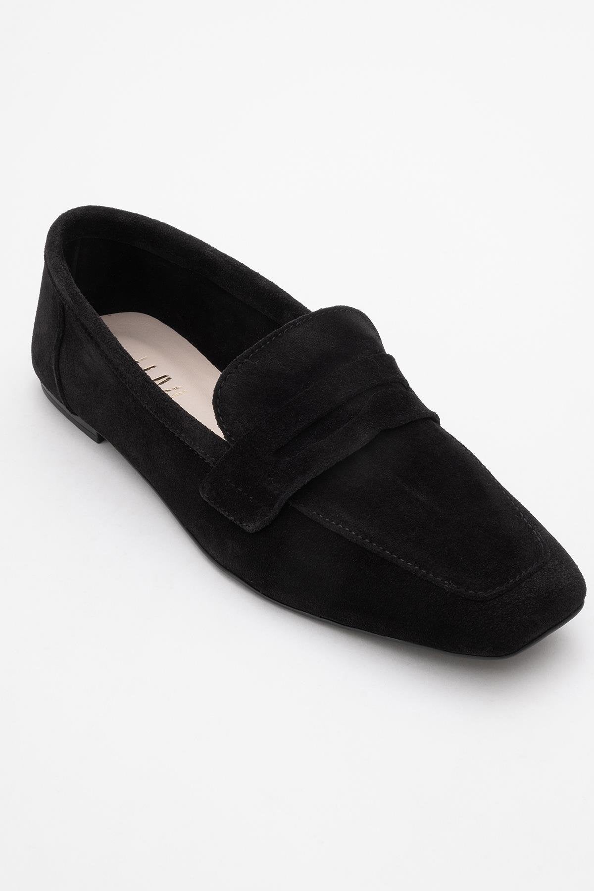 Morne - Black Suede Leather Loafers – detail view showing leather, suede, black, Vowalisse