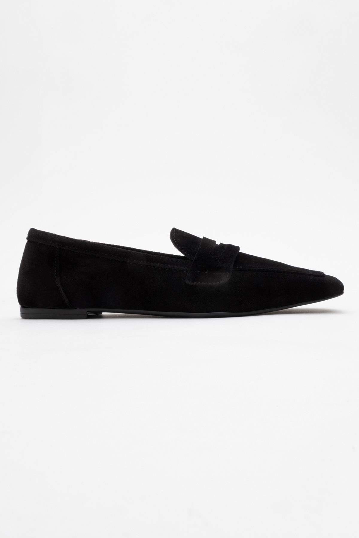 Morne - Black Suede Leather Loafers – top view showing leather, suede, black, Vowalisse