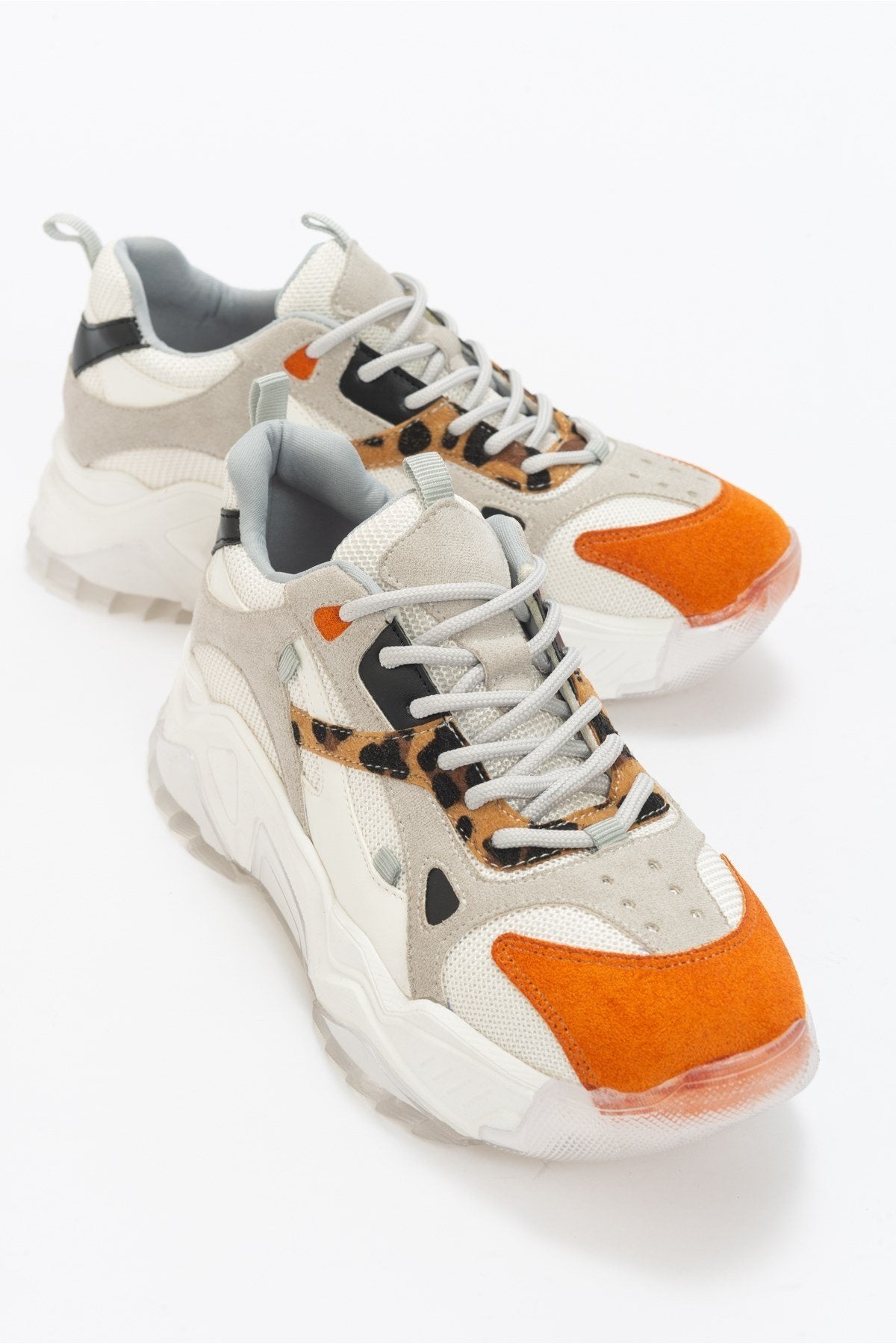 Loretta - White Orange Platform Sneakers – front three-quarter view showing white, red, Vowalisse