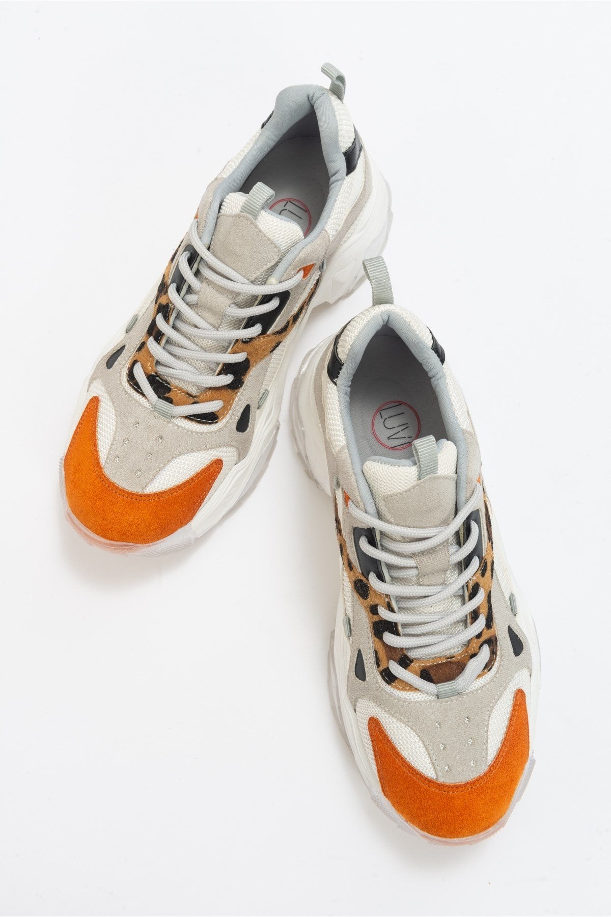 Loretta - White Orange Platform Sneakers – side view showing white, red, Vowalisse