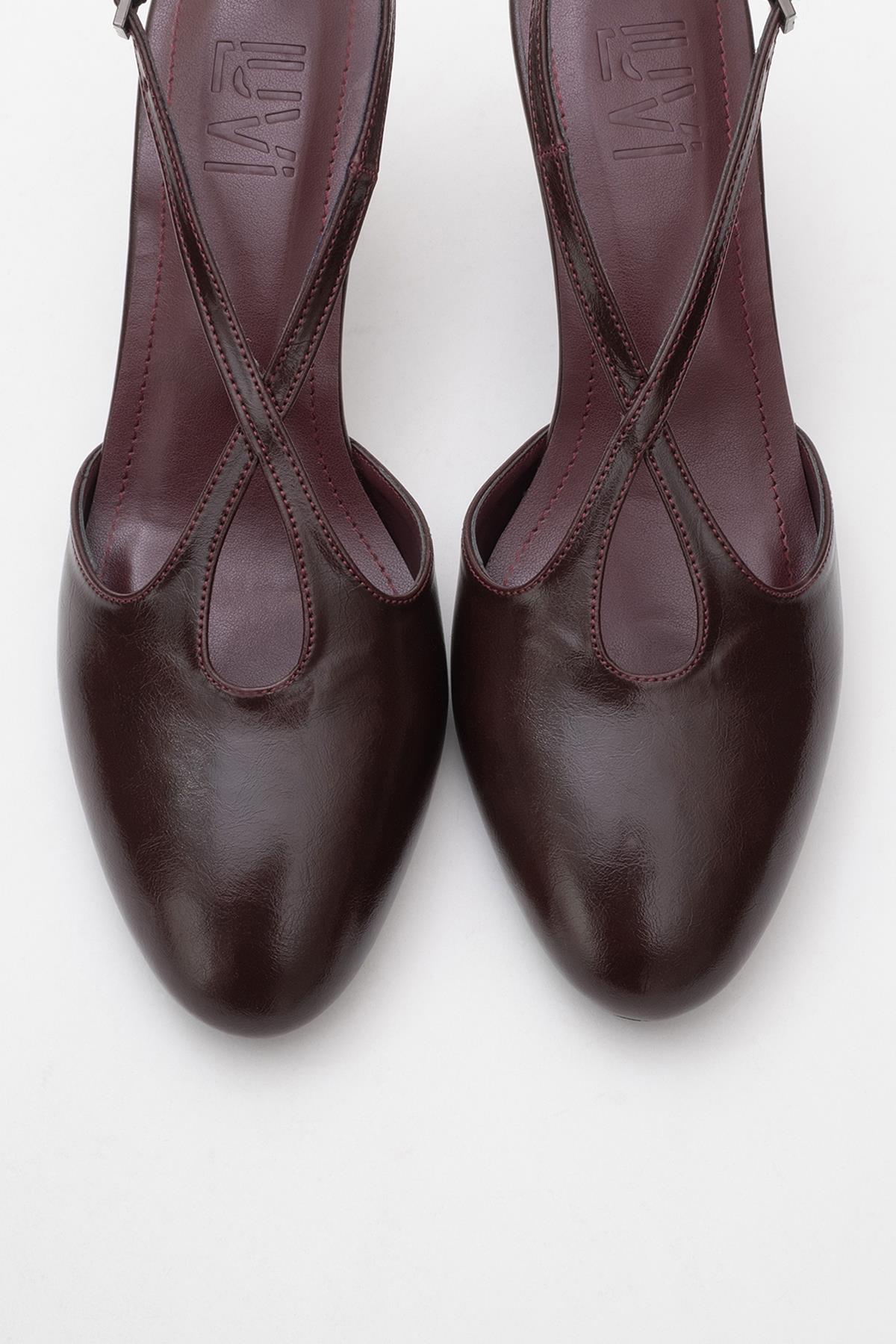 Agves - Burgundy Heeled Sandal – side view showing leather, Vowalisse