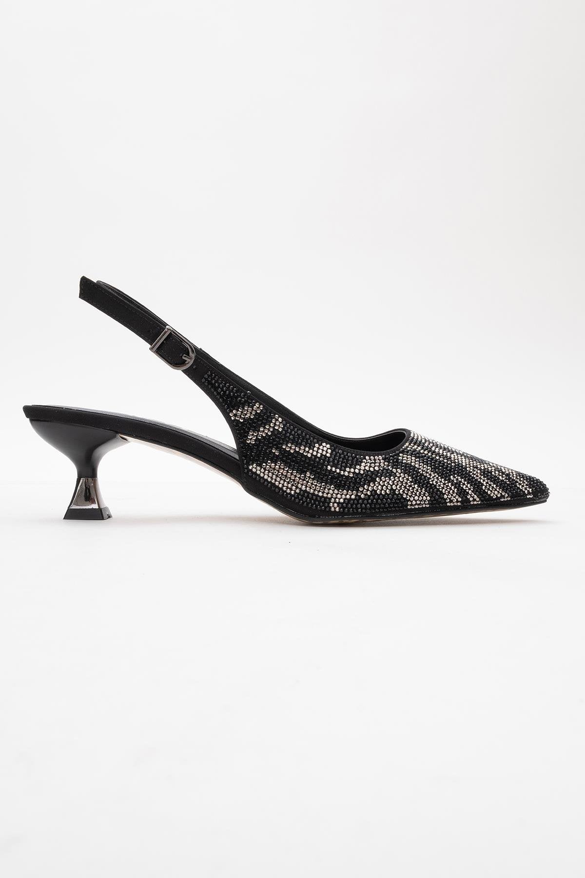 Ushes - Black Short Heel Dress Shoe – top view showing satin, leather, black, Vowalisse