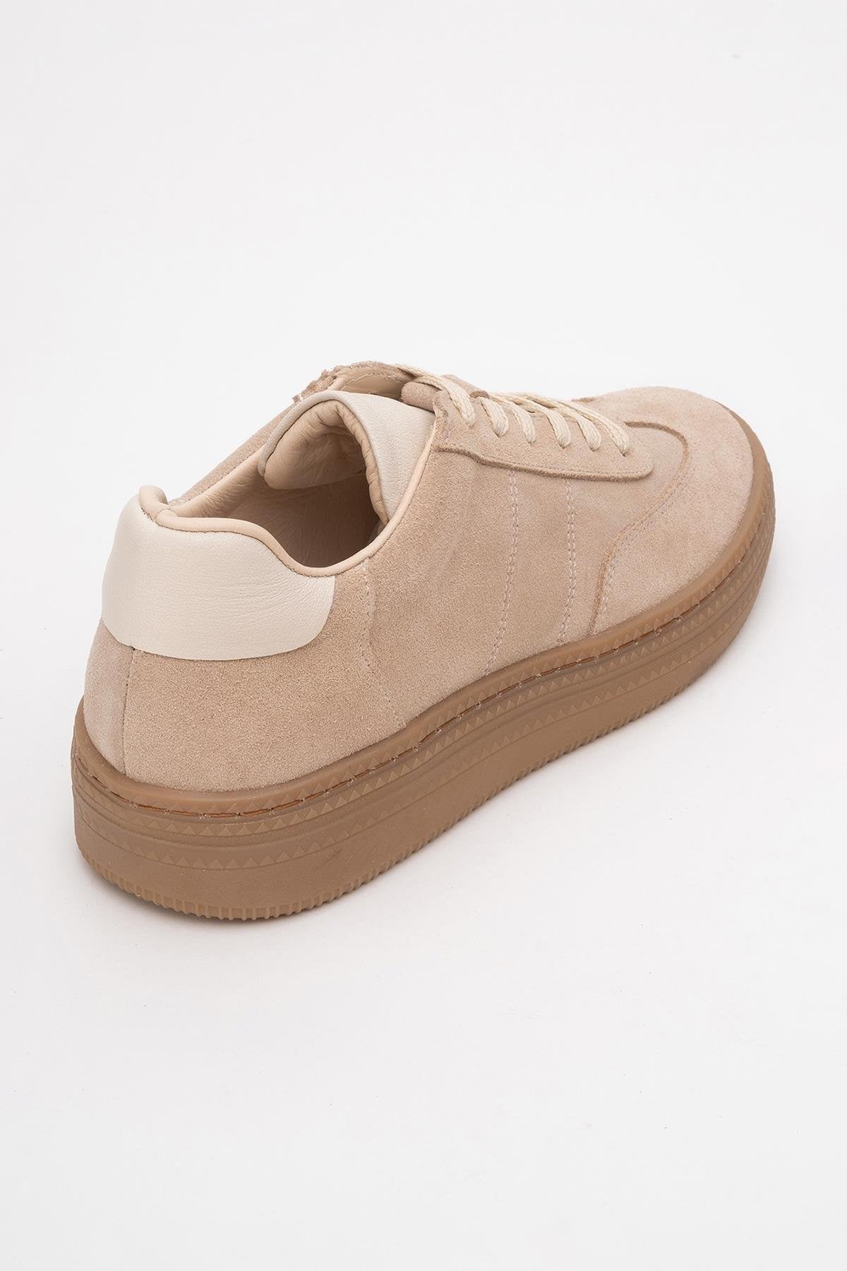 Fiore - Beige Leather Sneakers – back view showing leather, red, Vowalisse
