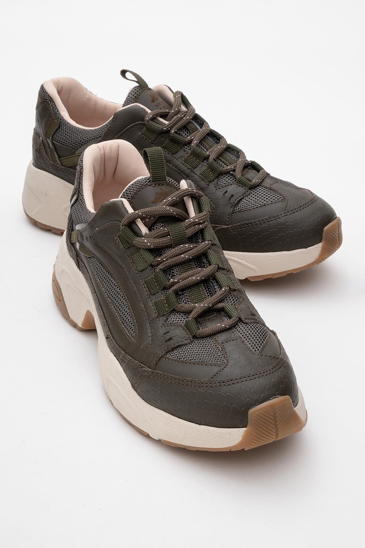 Bambi - Khaki Sneaker – front three-quarter view showing leather, Vowalisse