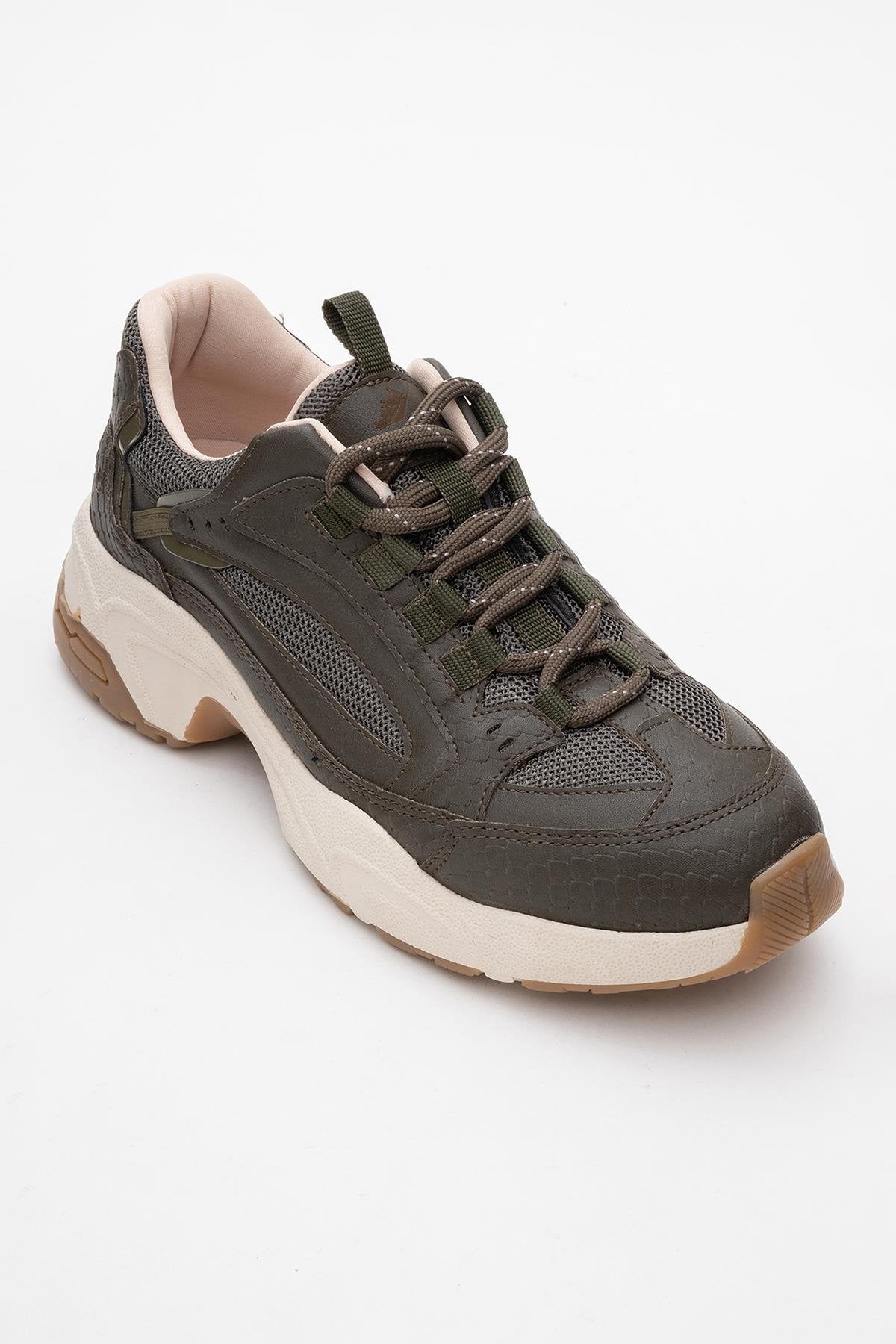 Bambi - Khaki Sneaker – detail view showing leather, Vowalisse