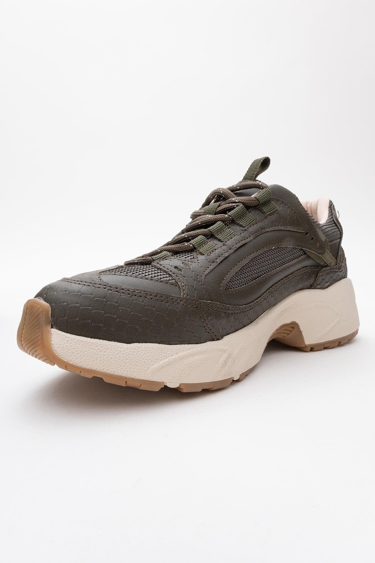 Bambi - Khaki Sneaker – heel view showing leather, Vowalisse
