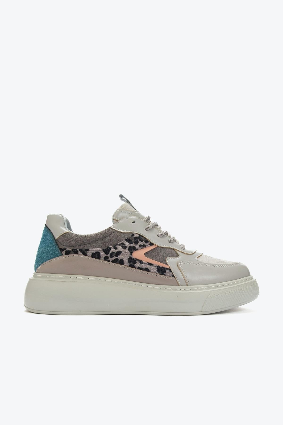 Ida - Grey Platform Sneakers – top view showing leather, Vowalisse