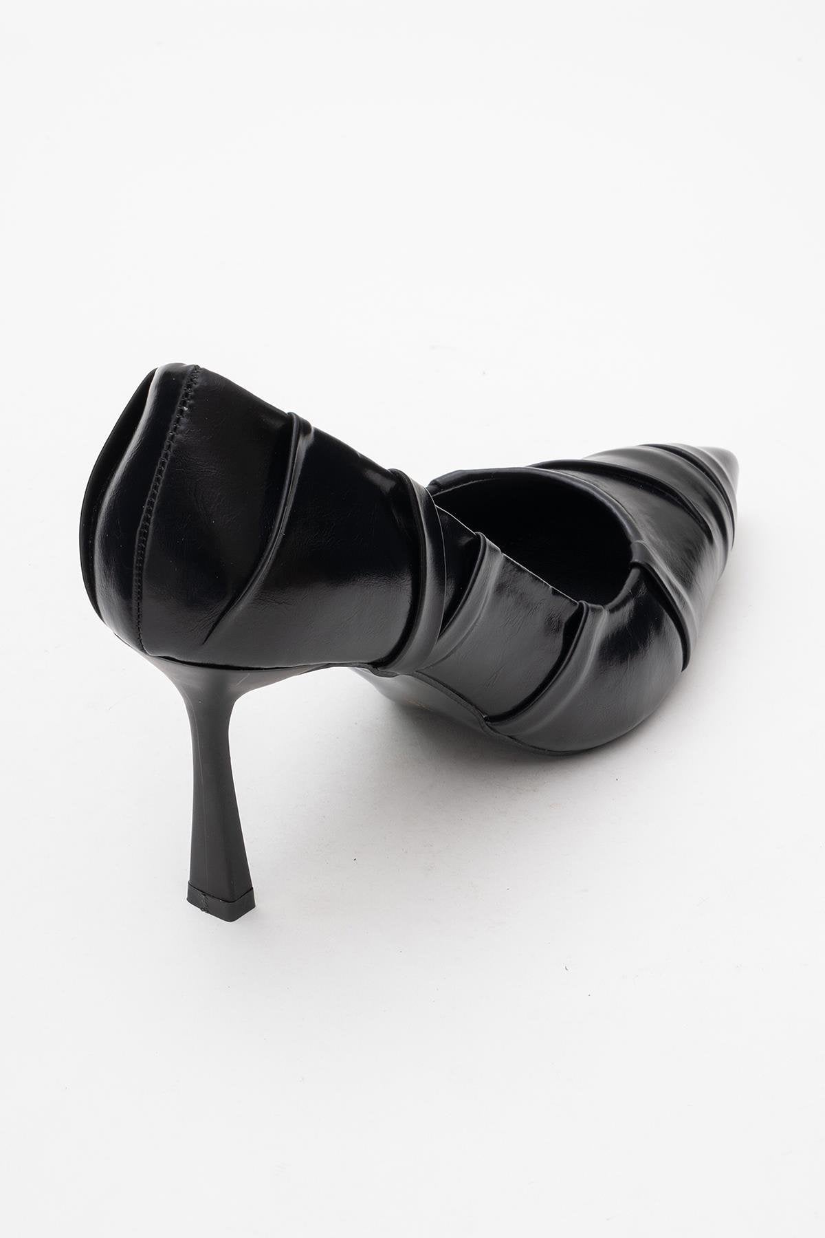 Anly - Black Slim Heel Pump – back view showing leather, black, Vowalisse