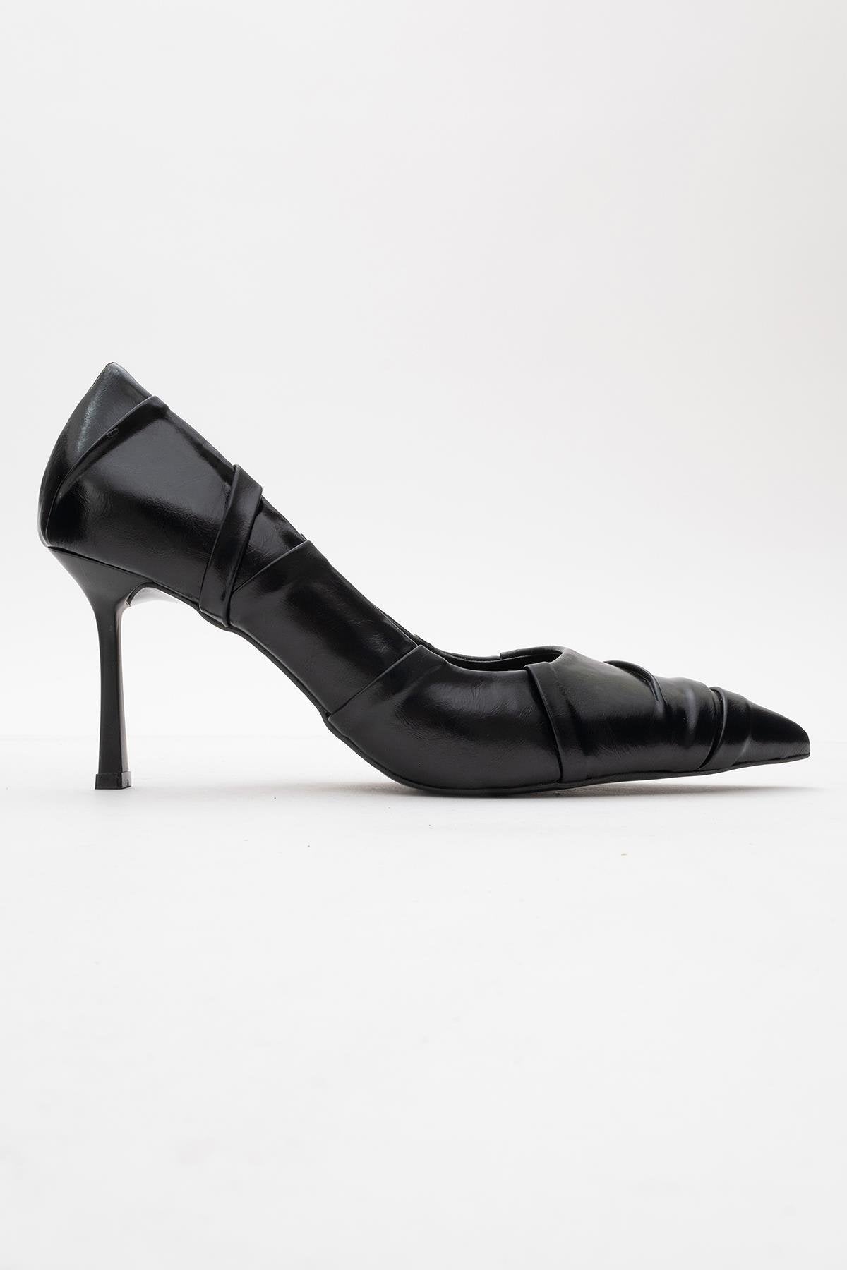 Anly - Black Slim Heel Pump – top view showing leather, black, Vowalisse