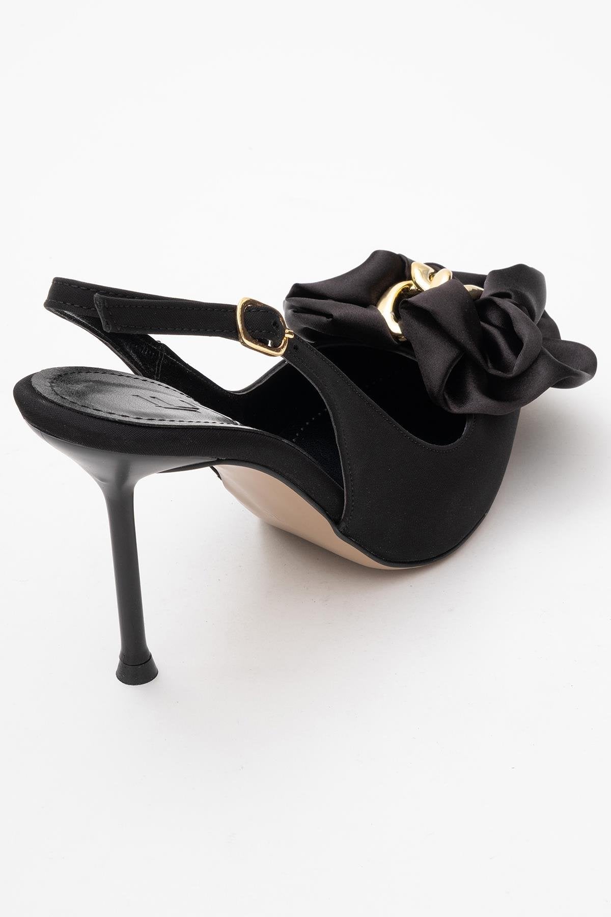 Noria - Black Floral Slim Heel Pump – back view showing leather, black, Vowalisse