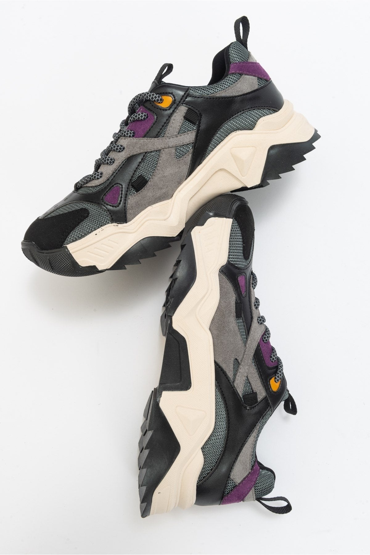 Loretta - Black-Purple Multi Sneaker – side view showing leather, black, Vowalisse