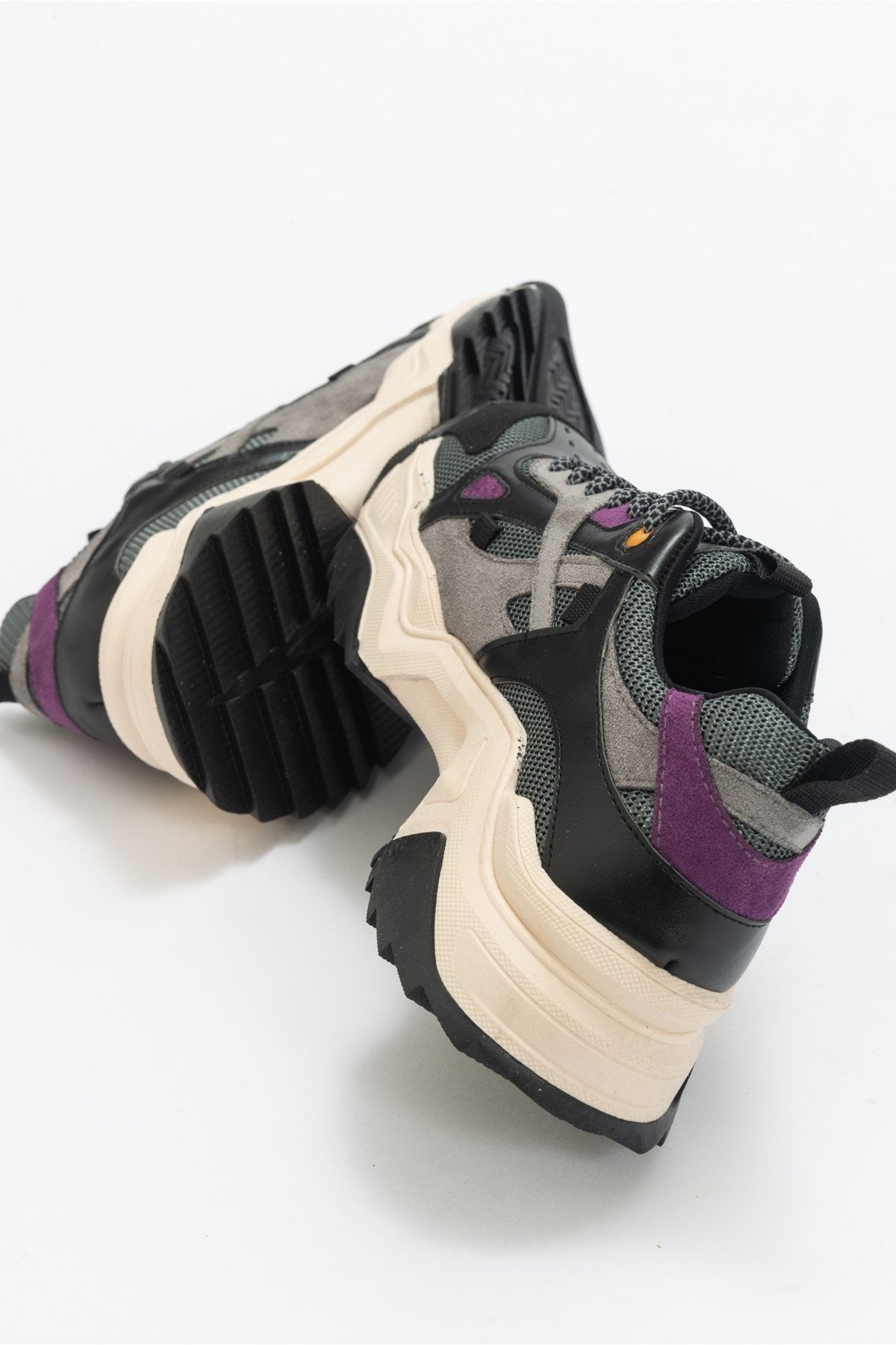 Loretta - Black-Purple Multi Sneaker – back view showing leather, black, Vowalisse