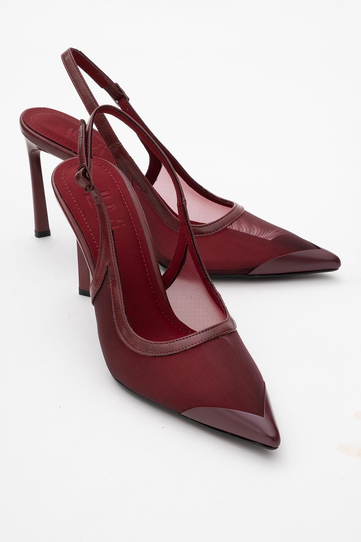 Venas - Burgundy Mesh High Heel Shoe – front three-quarter view showing leather, mesh, Vowalisse