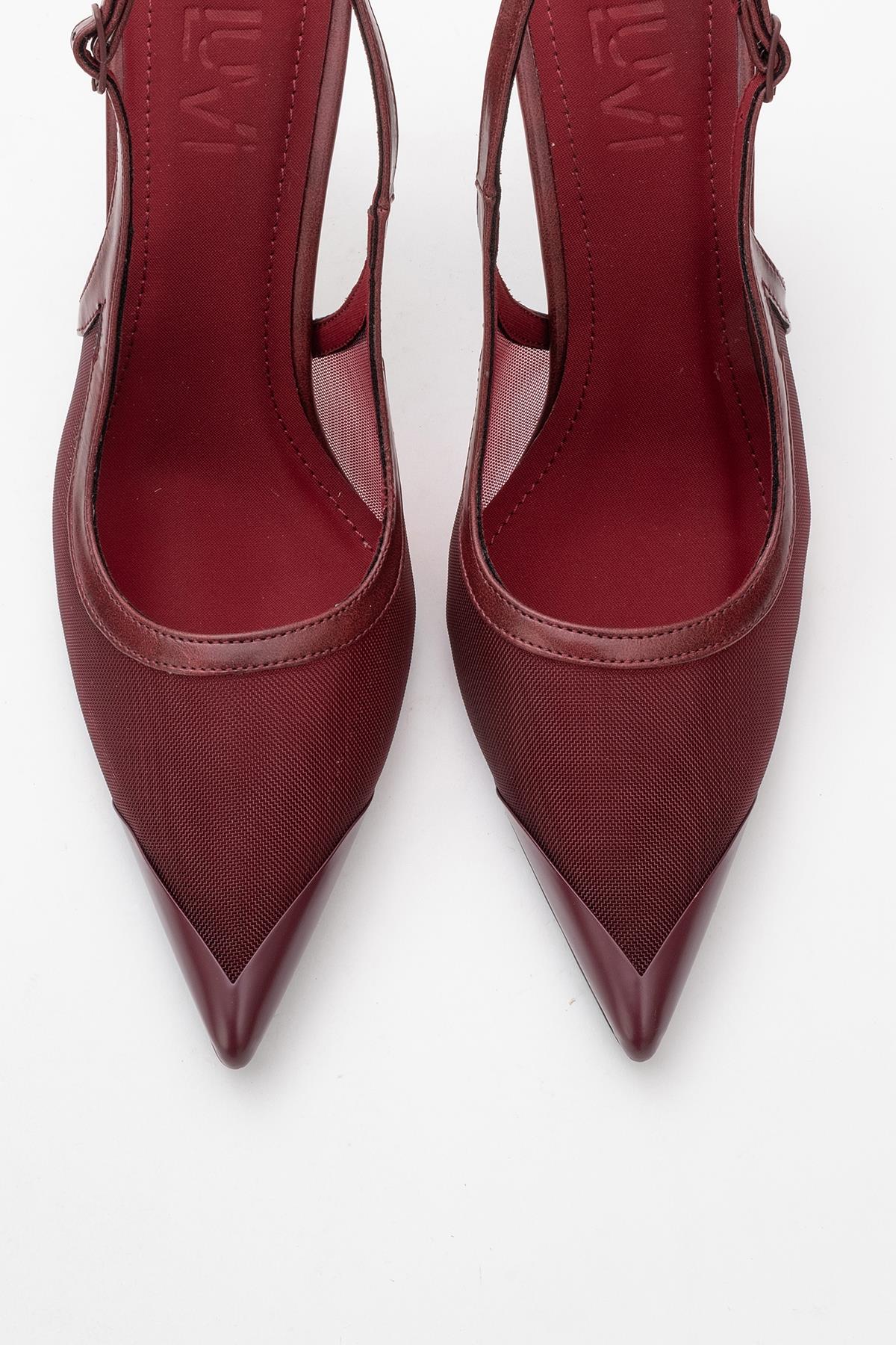 Venas - Burgundy Mesh High Heel Shoe – side view showing leather, mesh, Vowalisse