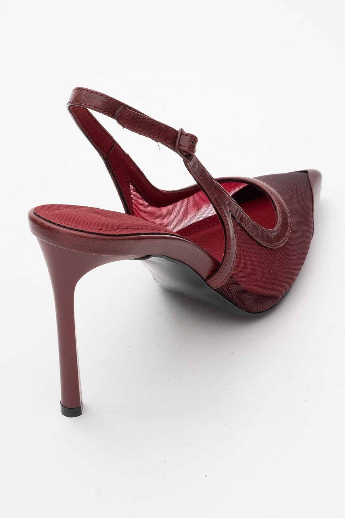 Venas - Burgundy Mesh High Heel Shoe – back view showing leather, mesh, Vowalisse