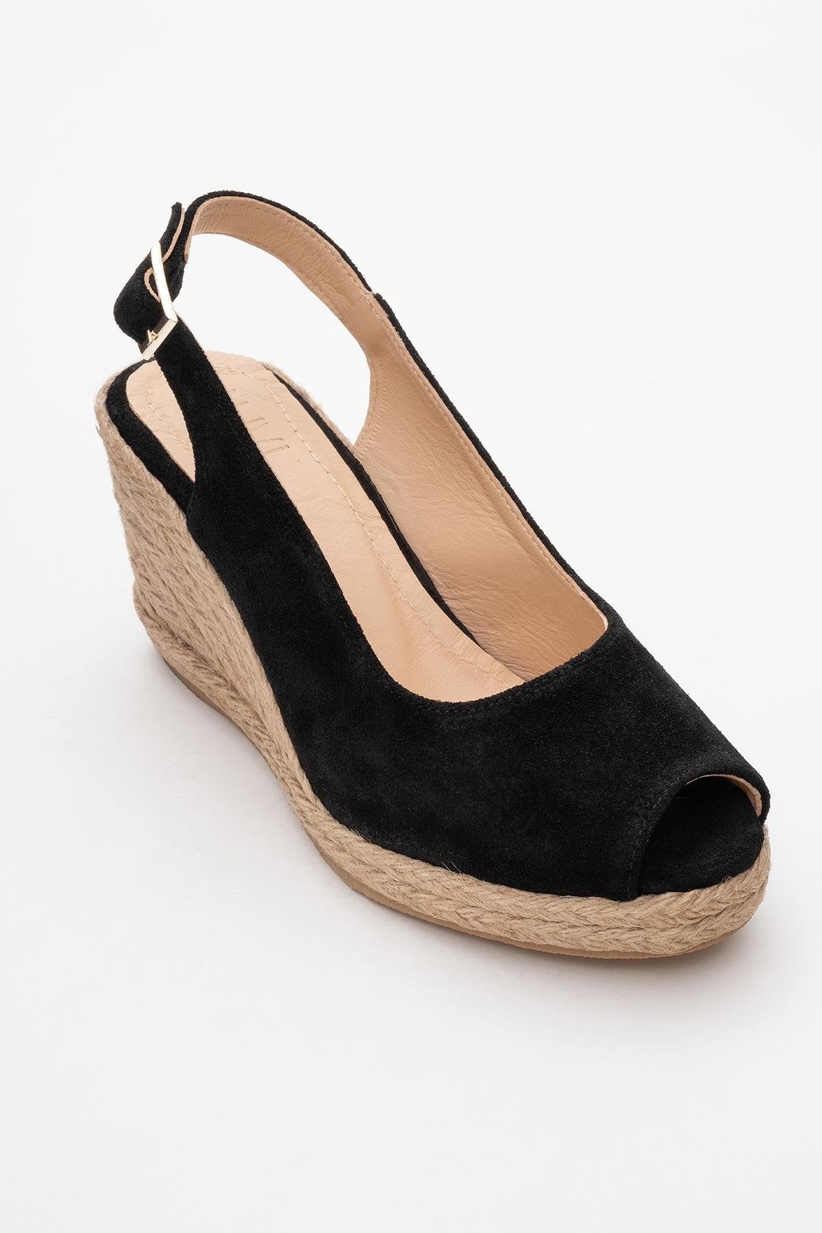 Ryan - Black Suede Leather Espadrilles – detail view showing leather, suede, black, Vowalisse