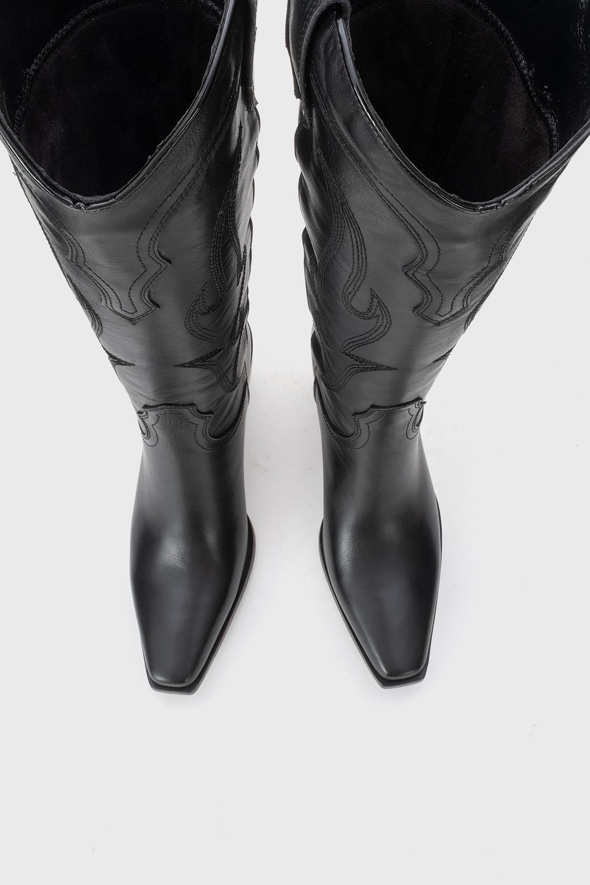 Pietro - Black Genuine Leather Western Boot – side view showing leather, black, Vowalisse
