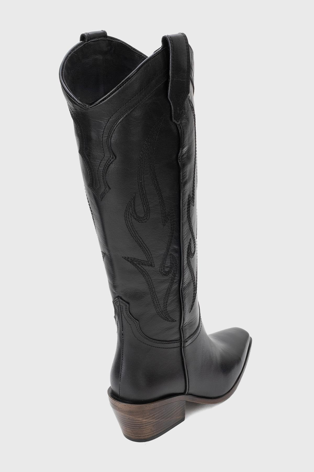 Pietro - Black Genuine Leather Western Boot – back view showing leather, black, Vowalisse