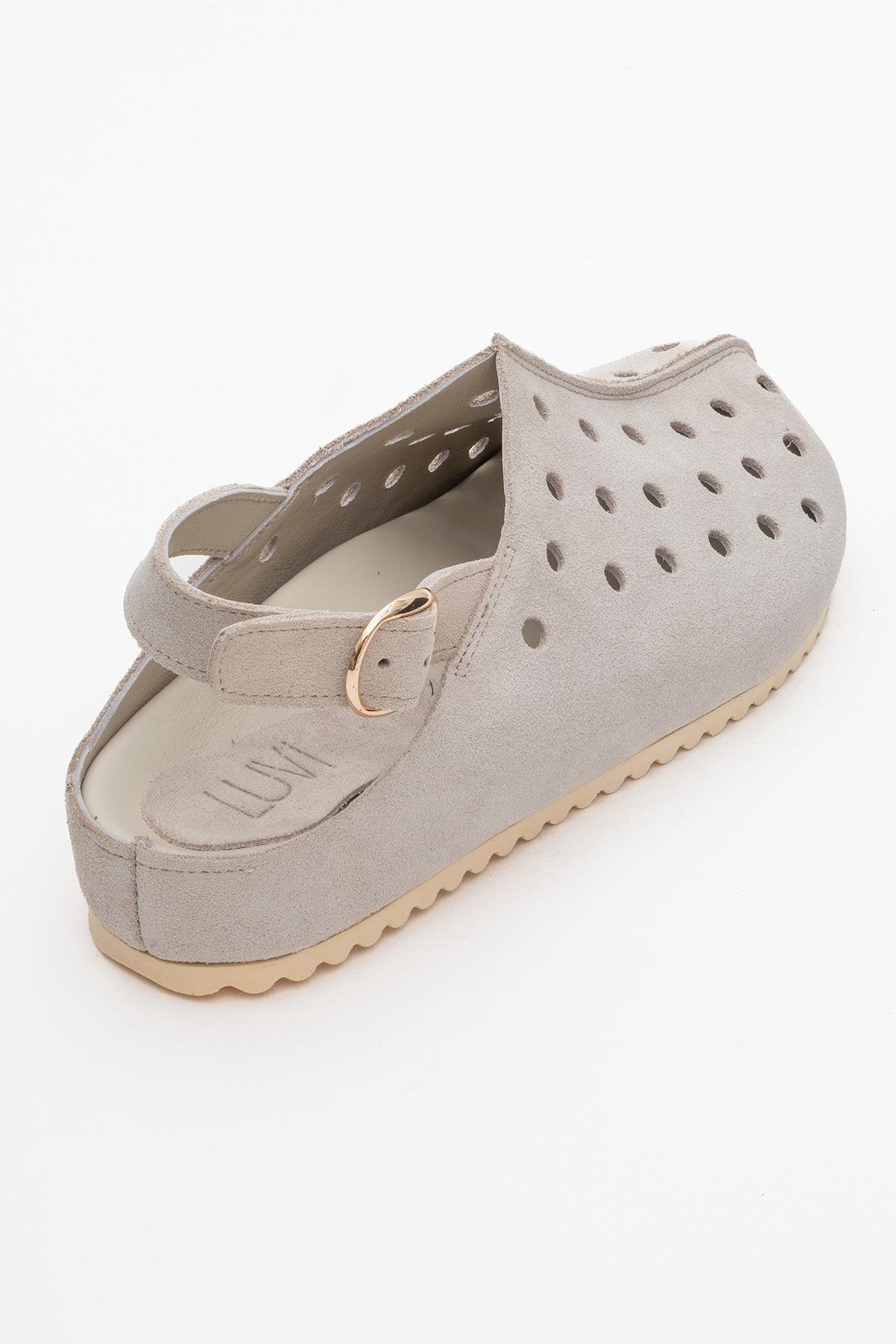 Justa - Beige Genuine Leather Sandal – back view showing leather, Vowalisse