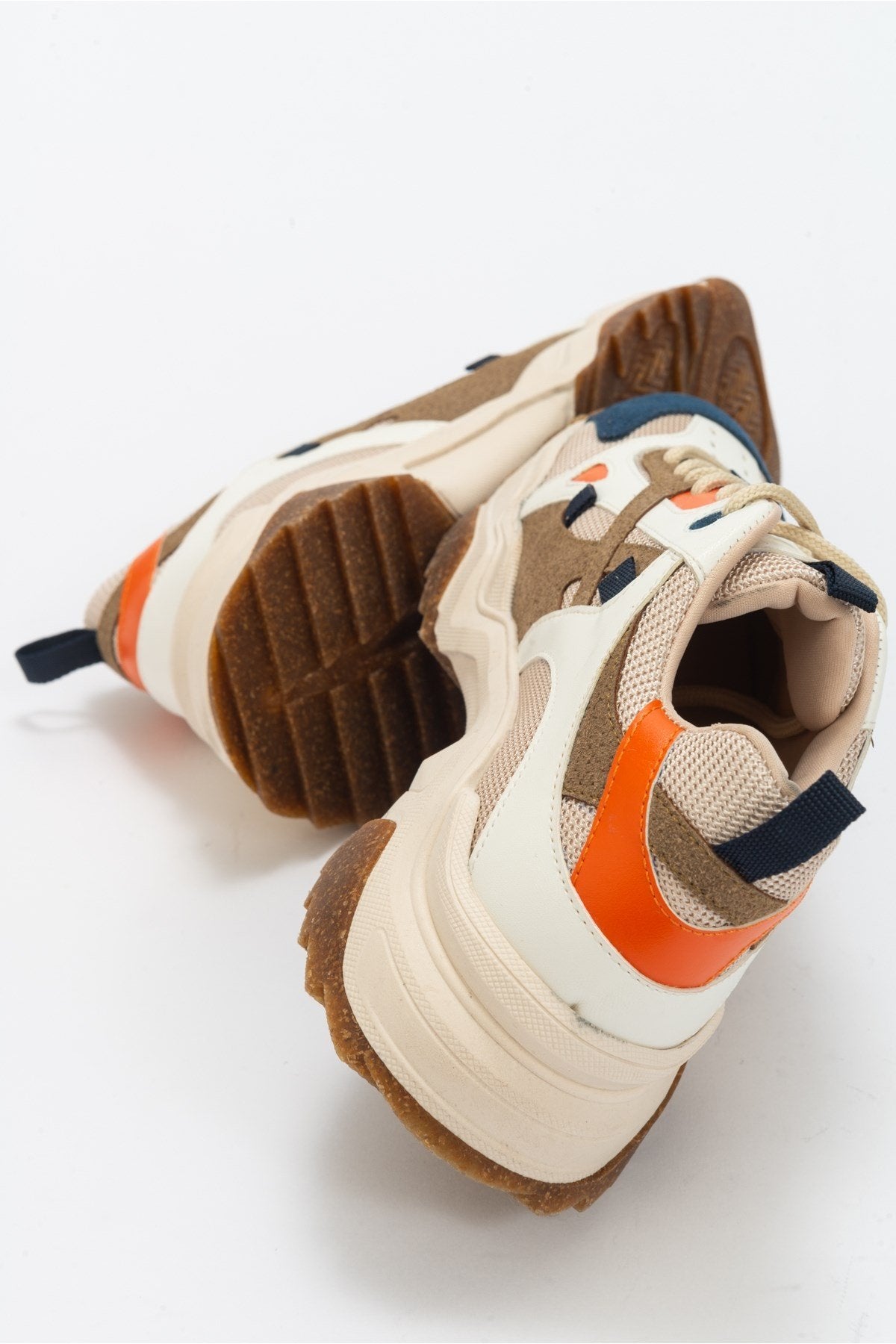 Loretta - Navy Multi Sneaker – back view showing leather, Vowalisse