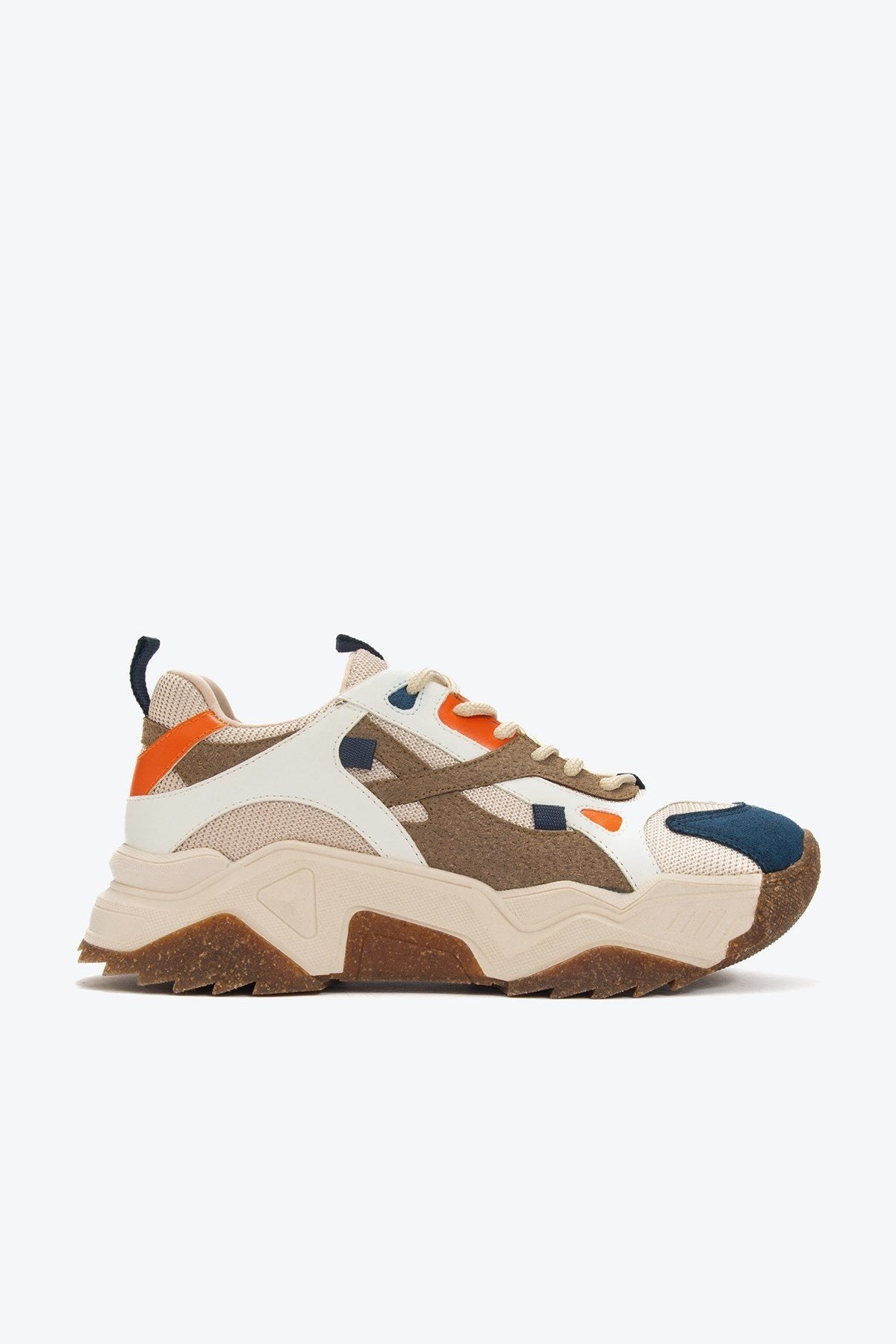 Loretta - Navy Multi Sneaker – top view showing leather, Vowalisse