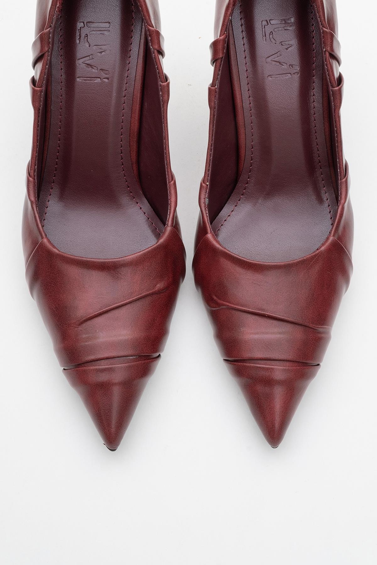 Anly - Burgundy Stiletto Pump – side view showing leather, Vowalisse