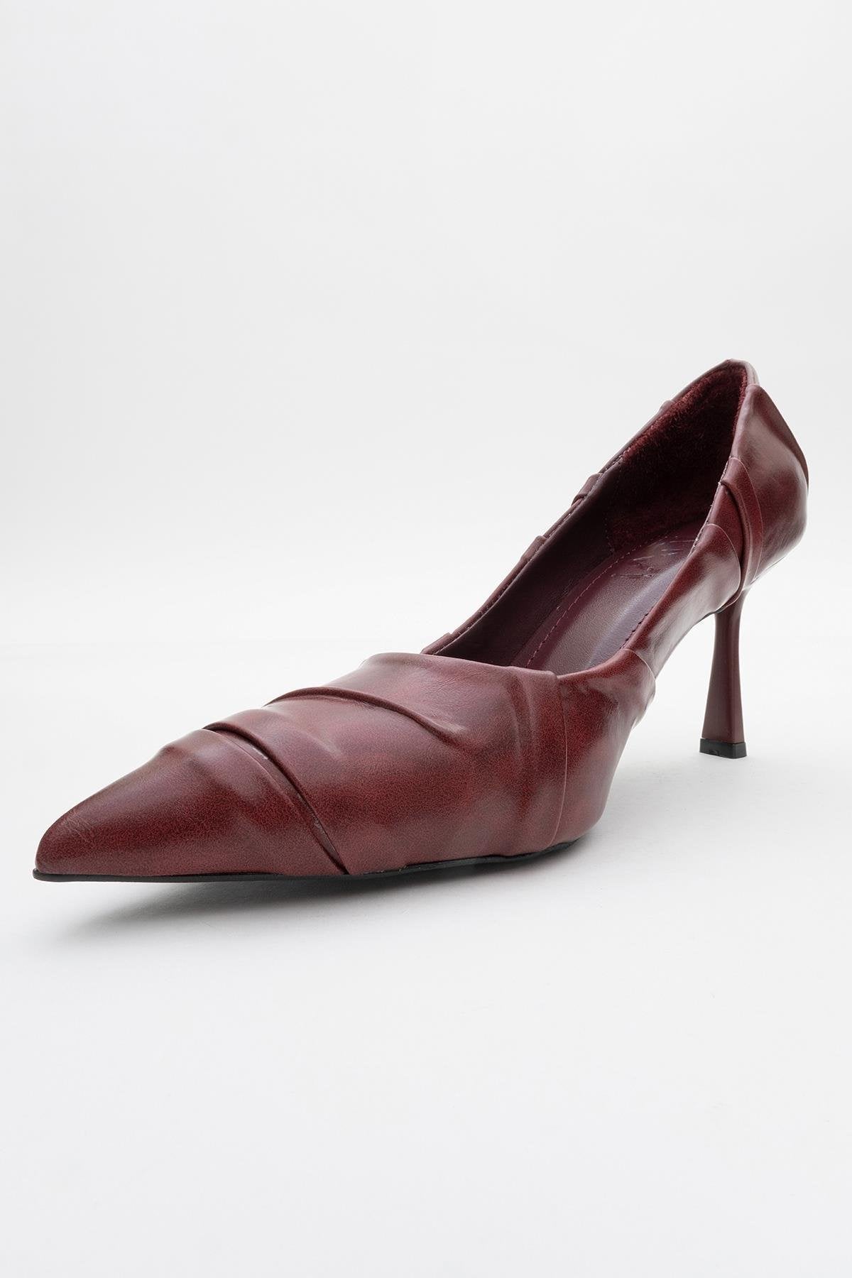 Anly - Burgundy Stiletto Pump – heel view showing leather, Vowalisse